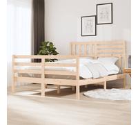 Bed Frame Brown 140x200 cm Solid Pine Wood Rustic Headboard with Slats 2FT6 [EEK: D]