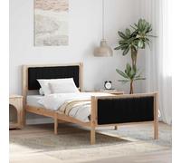 Bed frame Brown & Light Grey 90x200 cm Solid Pine Wood Platform Bed Upholstered