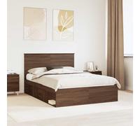 Bed Frame Brown Oak 140x200 cm Euro Solid Pine Headboard Engineered Wood Slatted