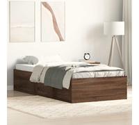 Bed Frame Brown Oak 75x190cm Engineered Wood & Solid Pine 6 Storage Small Single