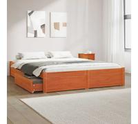 Bed Frame Brown Solid Pine 120x200cm With 4 Underbed Drawers Plywood [EEK: D]