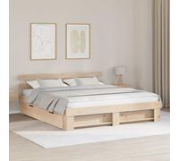 Bed Frame Brown Solid Pine 200x200 cm Modern Slatted Base Wide UK with 2 Drawers [EEK: A]