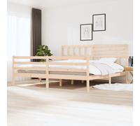 Bed frame brown solid pine 200x200 cm slatted headboard rustic wooden small 2FT6 [EEK: D]