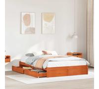 Bed frame Brown Solid Pine Wood 140x200 cm Slat Platform with Large Drawers