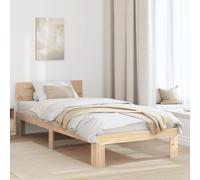 Bed Frame Brown Solid Pine Wood 80 x 200 cm Headboard Modern Rustic Natural tone