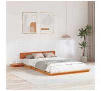 Bed Frame Brown Wood 140x190cm Floor Low Modern with Built-in Bedside Table