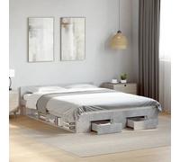 Bed Frame Concrete Grey 120x200 cm Engineered Wood Storage Drawers Modern Urban