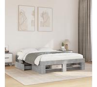 Bed Frame Concrete Grey 140x190cm Engineered Wood Storage Drawers Modern Slatted