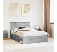Bed Frame Concrete Grey 140x190cm Solid Pine Headboard Slatted Modern Easy-clean