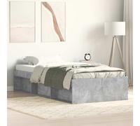 Bed Frame Concrete Grey 90x190cm Engineered Wood Pine 6 OpenStorage Plywood Slat