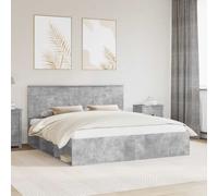 Bed Frame Concrete Grey King 180x200cm Solid Pine Headboard Slatted Frame Strong