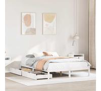 Bed frame double 135x190 cm Solid pinewood white with underbed drawers slatted.