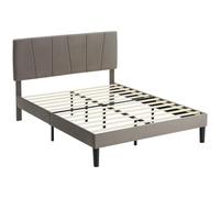 Homcom Double Bed Frame With 5-Level Adjustable Headboard Wooden Slats