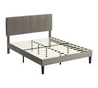 Homcom Double Bed Frame With 5-Level Adjustable Headboard Wooden Slats