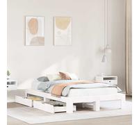Bed Frame Double 135x190cm Solid Pinewood White Slatted Base 2x Storage Drawers