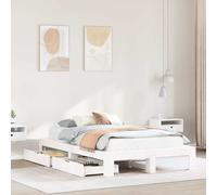 Bed Frame Double 135x190cm Solid Pinewood White Slatted Base 2x Storage Drawers