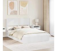 Bed Frame Double 140x190cm White Engineered Wood Storage Headboard Modern Sl