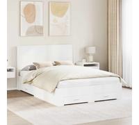 Bed Frame Double 140x200 White Engineered Wood Underbed Storage Headboard Sleek