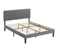 Bed frame Double 145x196 Grey Linen Adjustable Headboard 5-Level 20cm Storage UK