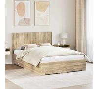 Bed Frame Double Sonoma Oak Engineered Wood with Storage Headboard 135x190cm UK