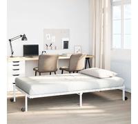Bed Frame Foldable Steel White 75x190 cm Metal Slatted Base Wheels Storage Under [EEK: A]