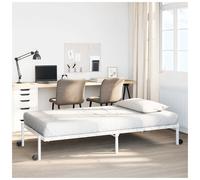 Bed Frame Foldable White Steel 90x190cm Heavy-Duty Metal Slatted Base Wheels 4W