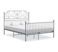 Bed Frame Grey Metal 140x200cm Powder-Coated Slatted Sturdy Frame Platform UK
