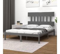 Bed frame Grey Solid Pinewood 200x200 cm Rustic Headboard Sturdy, Easy Assembly [EEK: A]