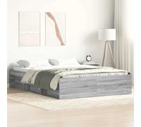 Bed Frame Grey Sonoma 140x190cm Engineered Wood Storage 6 Compartments SolidPine