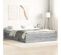 Bed frame Grey Sonoma 140x200cm Engineered wood & pine 6-storage slatted base UK