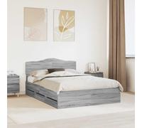 Bed Frame Grey Sonoma 140x200cm Modern Engineered Wood with 6 Hidden Drawers Box
