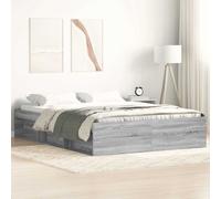 Bed Frame Grey Sonoma 150x200 cm Engineered Wood & Pine 6 Open Storage w/ Slats