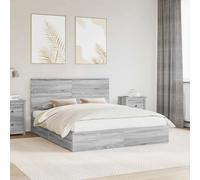 Bed Frame Grey Sonoma 160x200 cm Engineered Wood Storage Drawers Modern Platform