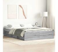 Bed Frame Grey Sonoma 160x200cm Engineered Wood Pine 6-Storage Slatted Plus
