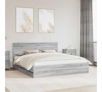 Bed Frame Grey Sonoma 180x200 cm Engineered Wood Storage 6 Drawers Wall Assembly