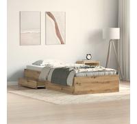 Bed Frame King 100x200 cm Engineered Oak with Storage Drawers Old Wood Slatted