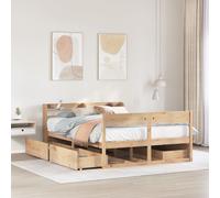 Bed Frame King 150x200 cm Solid Pinewood Natural with 4 Large Drawers & Shelves