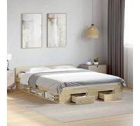 Bed frame King 150x200cm Sonoma Oak Engineered Wood 2 Drawers Plywood Storage UK