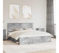 Bed frame King 180x200cm Concrete Grey Solid Pine Headboard Engineered Wood Firm