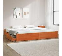 Bed Frame King Brown Solid Pine Wood 185.5x205.5cm with 4 Drawers Sturdy EZ.