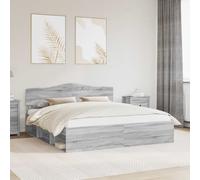 Bed Frame King Grey Sonoma Solid Pine & Engineered Wood Modern 206x183x90cm With