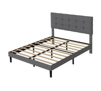 Bed Frame Linen Headboard Wooden Slat Double King 5Ft King