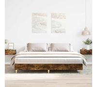 Bed Frame Low Floor Engineered Wood & Solid Pine Smoked Oak 180x200cm Incl Slats