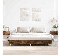 Bed Frame Low Floor Smoked Oak Engineered Wood & Pine 180x200cm Plywood Slats XL