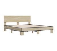 vidaXL Bed Frame Grey Sonoma 150x200 cm King Size Engineered Wood and Metal