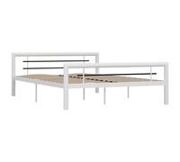 Bed frame Metal Black & White 160x200 cm Sturdy Slatted Base Stylish UK [EEK: A]