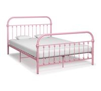 Bed Frame Metal Pink 120x200 cm Solid Steel Slatted Base Durable for Single Bed [EEK: A]
