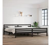 Bed frame Modern minimalist black solid pine 200x200 cm slatted base sturdy bed