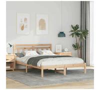 Bed Frame Modern Solid Pine Wood Natural 140x190cm Platform Slatted Headboard