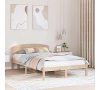 vidaXL Bed Frame with Headboard Natural 135 x 190 cm Solid Pine Wood - Brown, Brown